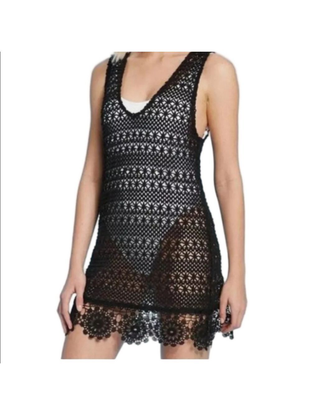 Shade and Shore Black Crochet Tank Dress Medium